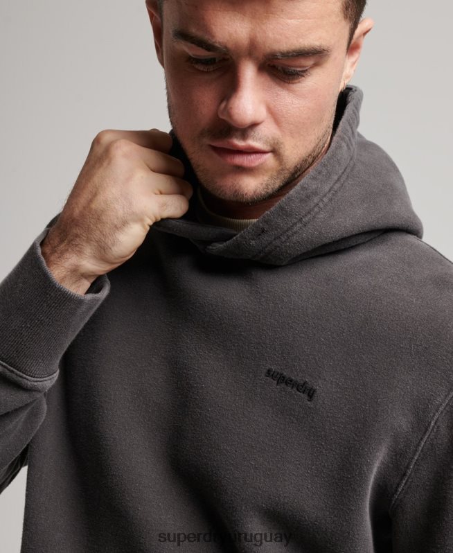 uy Superdry hombres sudadera con capucha vintage lavada gris oscuro DT2N8Z613 ropa