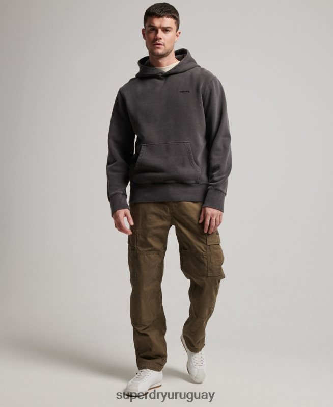 uy Superdry hombres sudadera con capucha vintage lavada gris oscuro DT2N8Z613 ropa