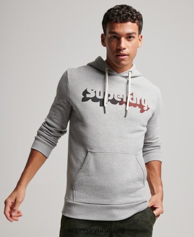 uy Superdry hombres sudadera con capucha vintage shadow gris claro DT2N8Z706 ropa