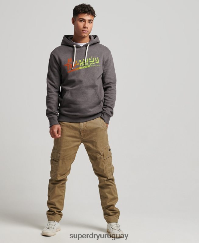 uy Superdry hombres sudadera con capucha vintage shadow negro DT2N8Z638 ropa