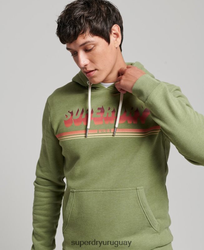 uy Superdry hombres sudadera con capucha vintage shadow verde DT2N8Z684 ropa