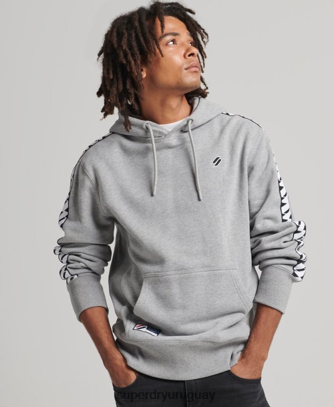 uy Superdry hombres sudadera con capucha y cinta del logo gris DT2N8Z760 ropa