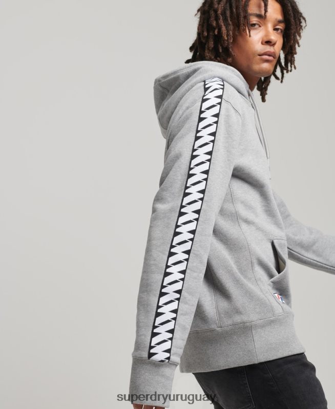 uy Superdry hombres sudadera con capucha y cinta del logo gris DT2N8Z760 ropa