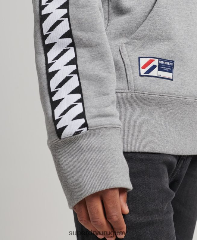 uy Superdry hombres sudadera con capucha y cinta del logo gris DT2N8Z760 ropa