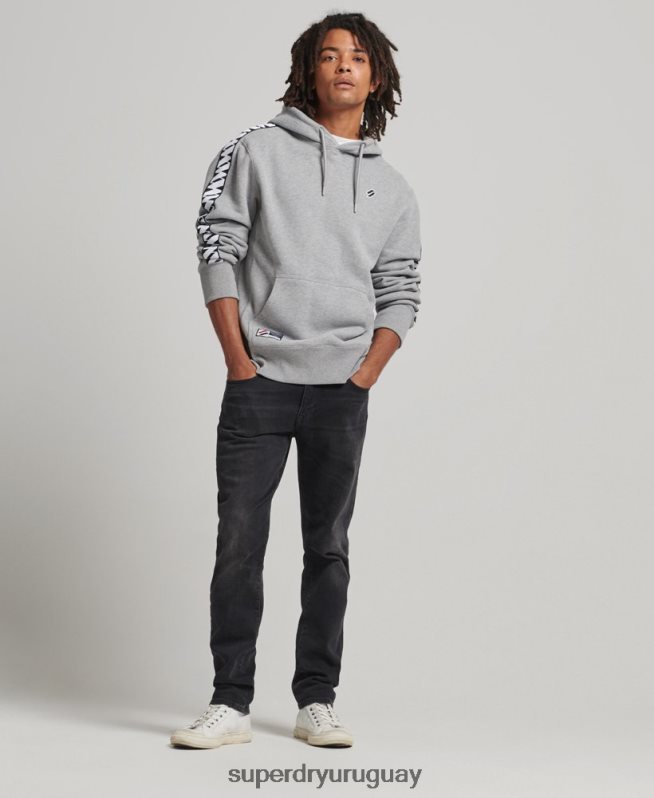 uy Superdry hombres sudadera con capucha y cinta del logo gris DT2N8Z760 ropa