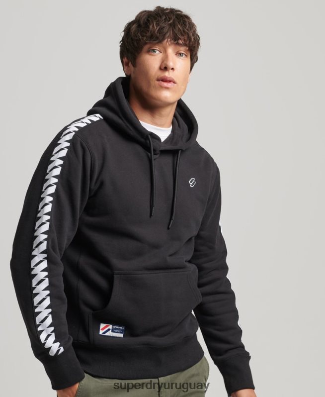 uy Superdry hombres sudadera con capucha y cinta del logo negro DT2N8Z563 ropa