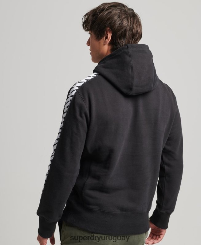 uy Superdry hombres sudadera con capucha y cinta del logo negro DT2N8Z563 ropa