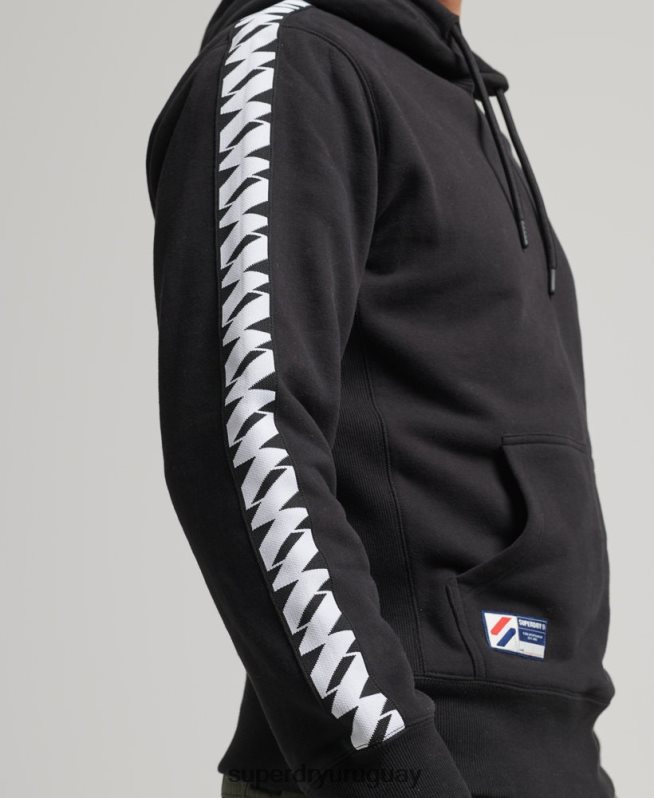 uy Superdry hombres sudadera con capucha y cinta del logo negro DT2N8Z563 ropa