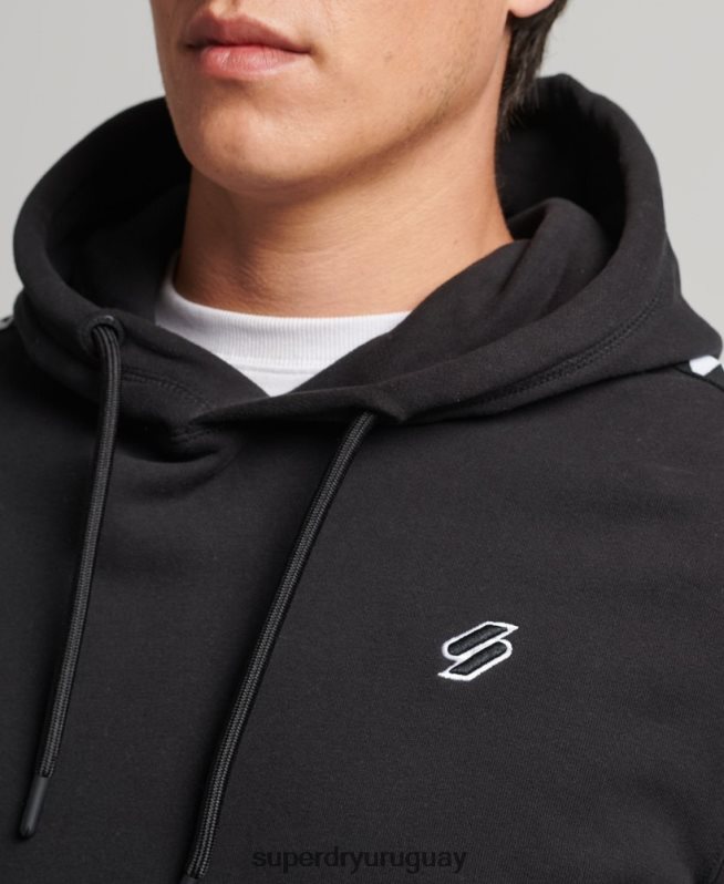 uy Superdry hombres sudadera con capucha y cinta del logo negro DT2N8Z563 ropa
