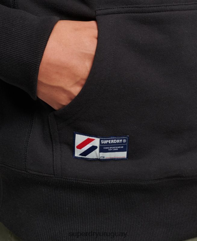 uy Superdry hombres sudadera con capucha y cinta del logo negro DT2N8Z563 ropa