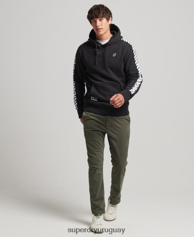 uy Superdry hombres sudadera con capucha y cinta del logo negro DT2N8Z563 ropa