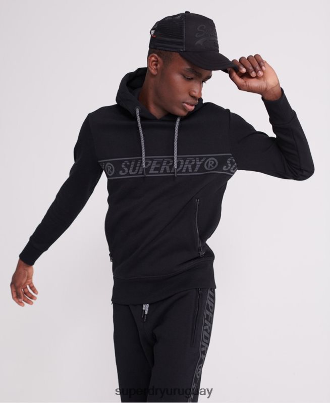 uy Superdry hombres sudadera con capucha y cinta universal negro DT2N8Z903 ropa