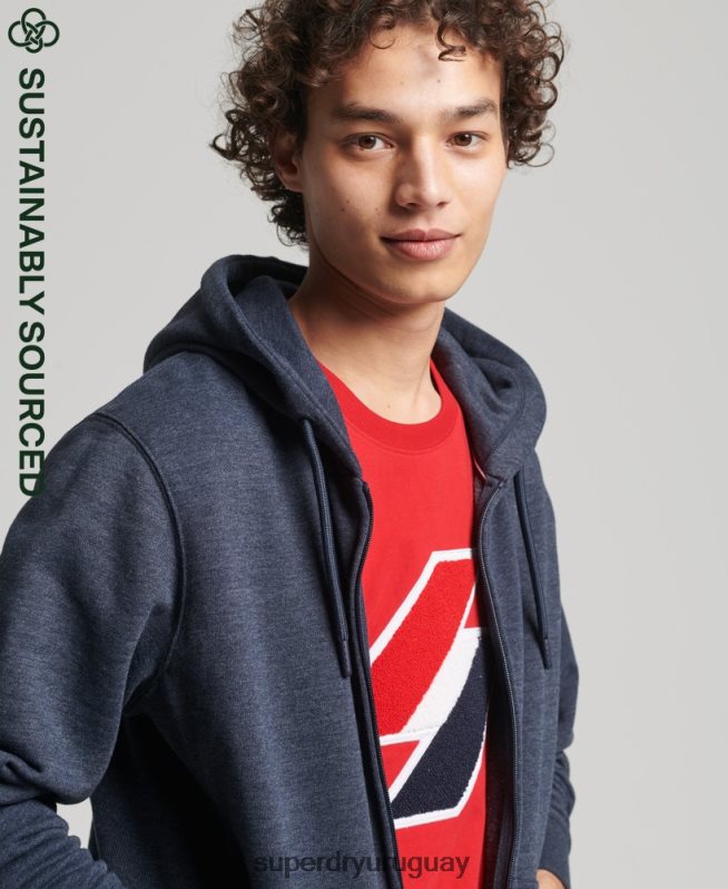 uy Superdry hombres sudadera con capucha y cremallera Code Essential de algodón orgánico Armada DT2N8Z5190 ropa