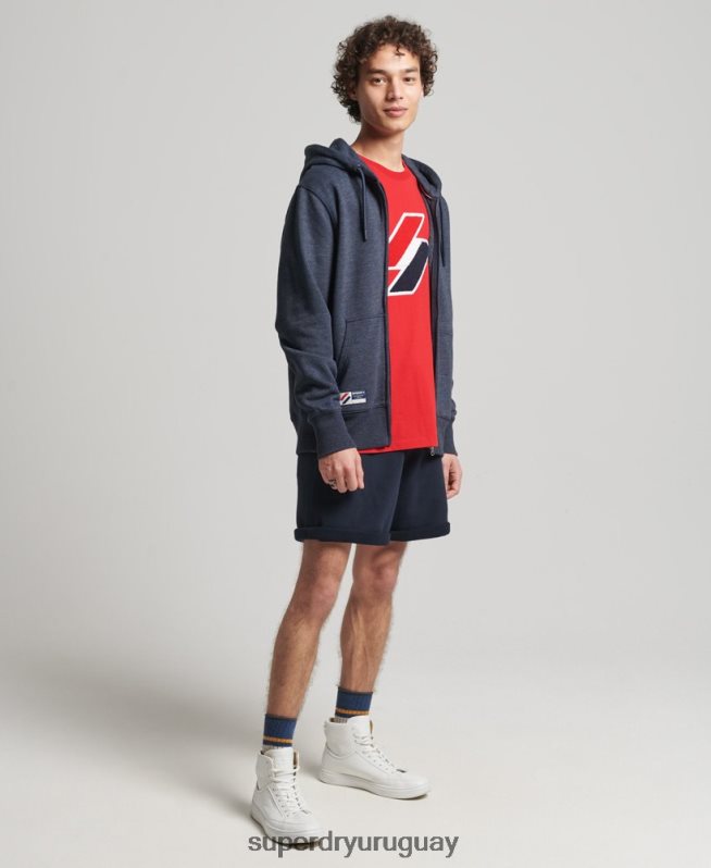 uy Superdry hombres sudadera con capucha y cremallera Code Essential de algodón orgánico Armada DT2N8Z5190 ropa