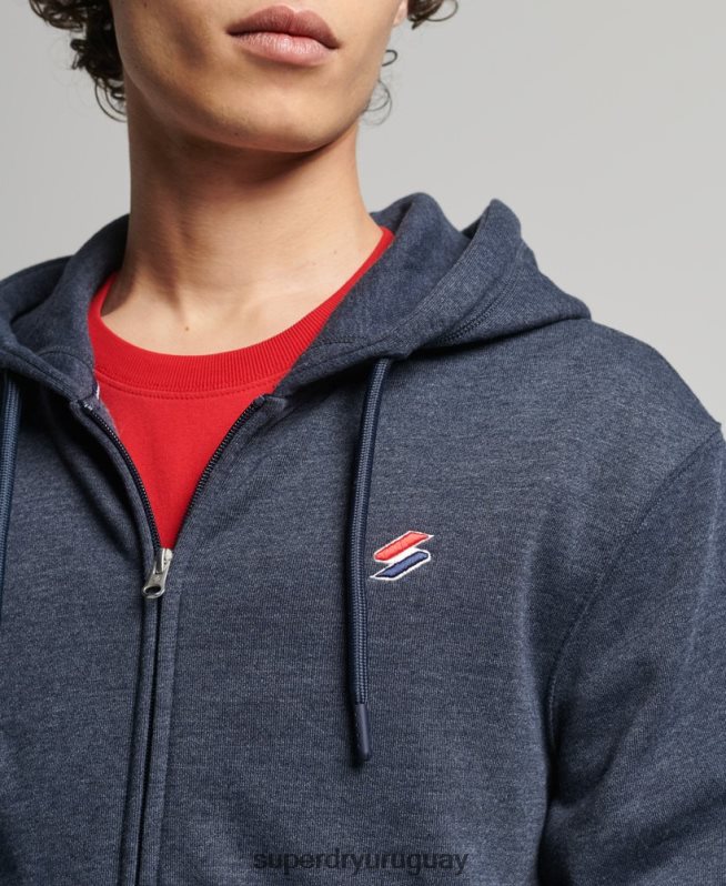 uy Superdry hombres sudadera con capucha y cremallera Code Essential de algodón orgánico Armada DT2N8Z5190 ropa
