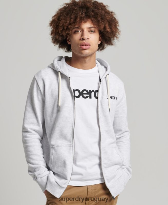 uy Superdry hombres sudadera con capucha y cremallera clásica con logo vintage core gris claro DT2N8Z5150 ropa