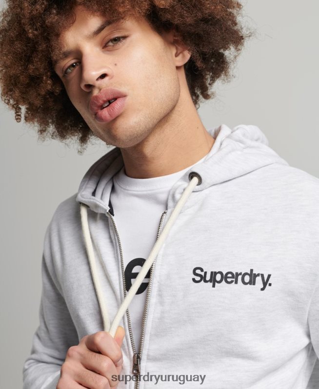 uy Superdry hombres sudadera con capucha y cremallera clásica con logo vintage core gris claro DT2N8Z5150 ropa