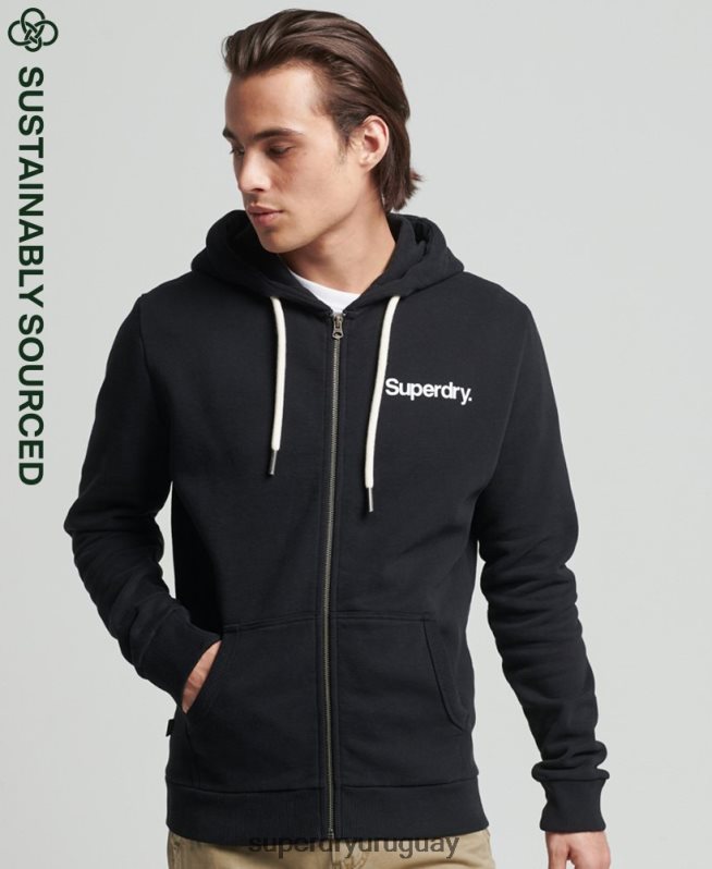 uy Superdry hombres sudadera con capucha y cremallera clásica con logo vintage core negro DT2N8Z5053 ropa
