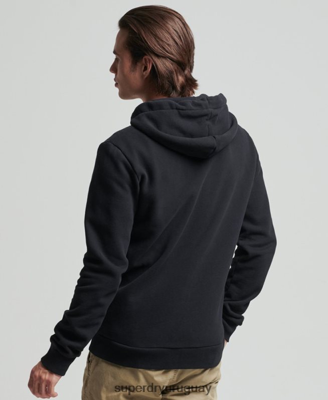 uy Superdry hombres sudadera con capucha y cremallera clásica con logo vintage core negro DT2N8Z5053 ropa