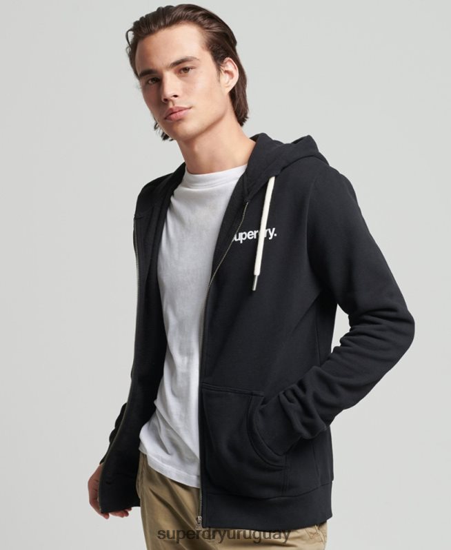 uy Superdry hombres sudadera con capucha y cremallera clásica con logo vintage core negro DT2N8Z5053 ropa