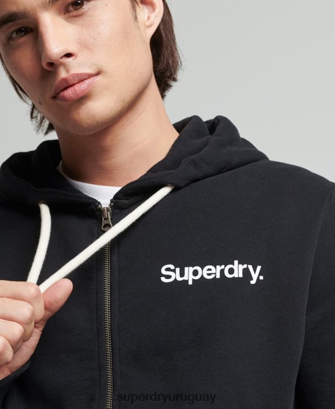 uy Superdry hombres sudadera con capucha y cremallera clásica con logo vintage core negro DT2N8Z5053 ropa
