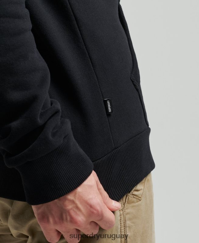uy Superdry hombres sudadera con capucha y cremallera clásica con logo vintage core negro DT2N8Z5053 ropa