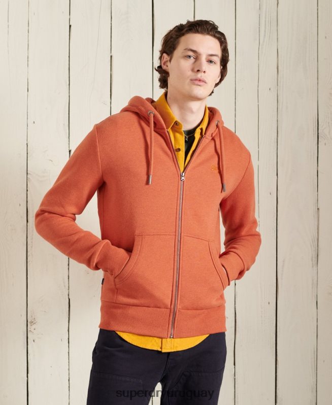 uy Superdry hombres sudadera con capucha y cremallera clásica de etiqueta naranja naranja DT2N8Z852 ropa