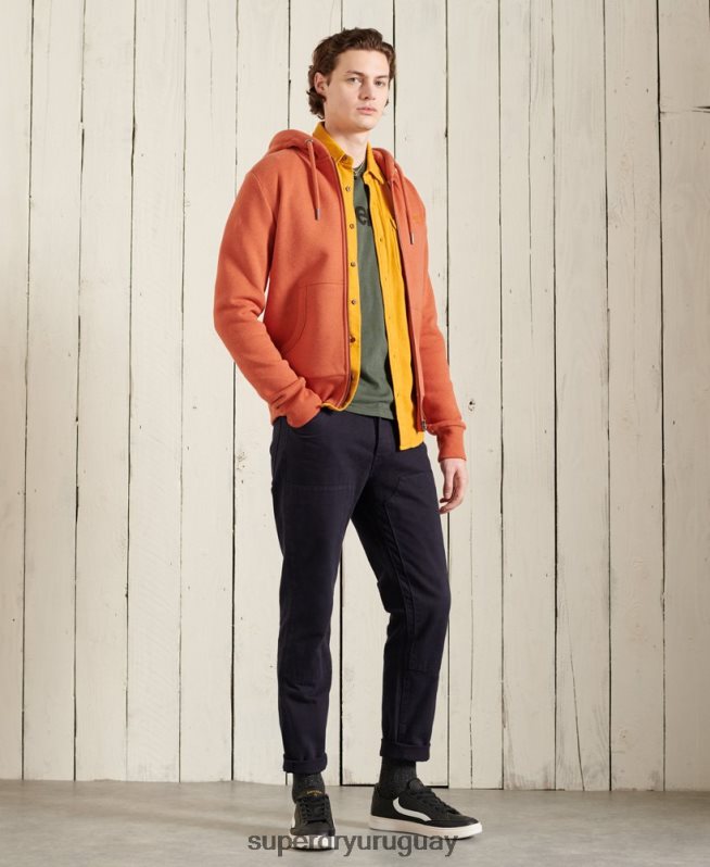 uy Superdry hombres sudadera con capucha y cremallera clásica de etiqueta naranja naranja DT2N8Z852 ropa