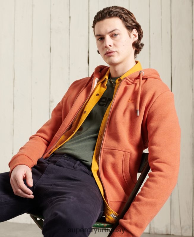 uy Superdry hombres sudadera con capucha y cremallera clásica de etiqueta naranja naranja DT2N8Z852 ropa