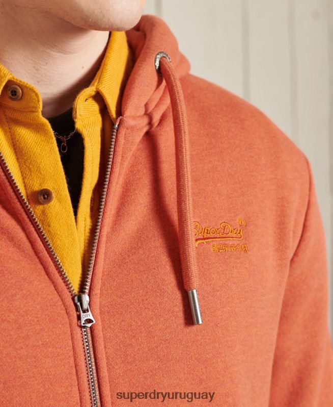 uy Superdry hombres sudadera con capucha y cremallera clásica de etiqueta naranja naranja DT2N8Z852 ropa