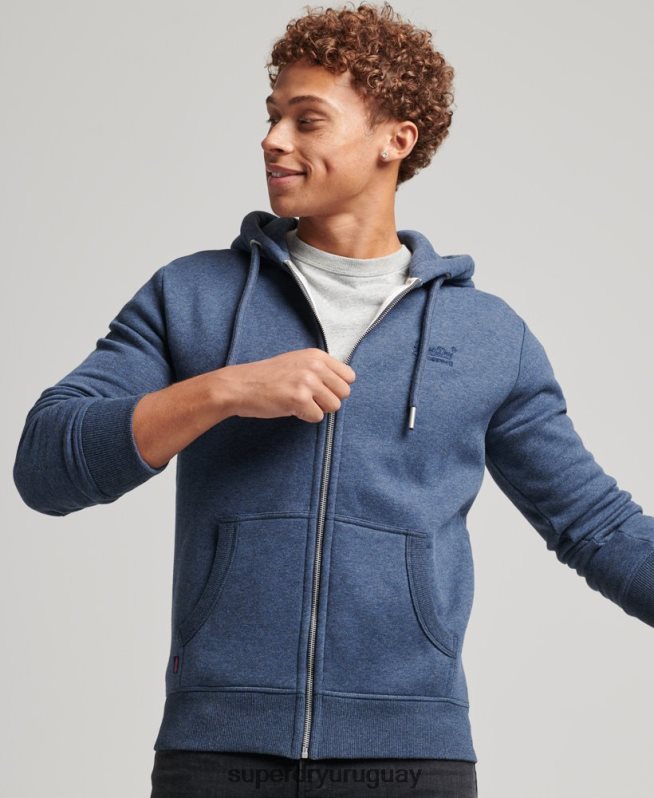 uy Superdry hombres sudadera con capucha y cremallera de algodón orgánico con logo vintage bordado Armada DT2N8Z480 ropa