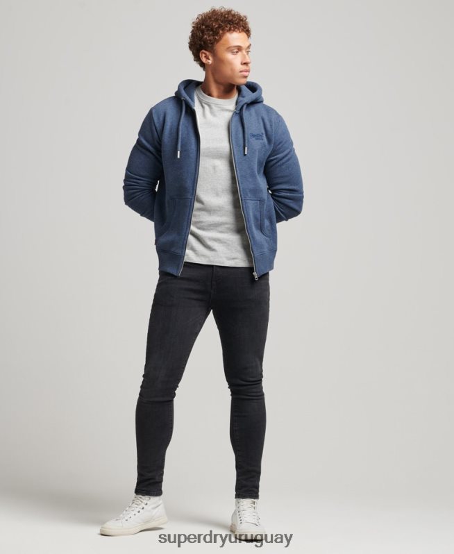 uy Superdry hombres sudadera con capucha y cremallera de algodón orgánico con logo vintage bordado Armada DT2N8Z480 ropa