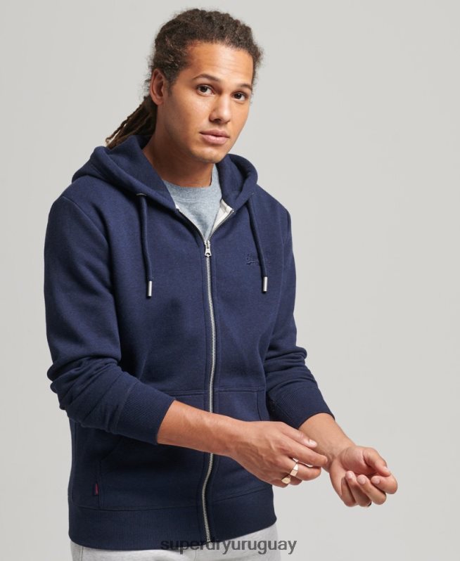 uy Superdry hombres sudadera con capucha y cremallera de algodón orgánico con logo vintage bordado Armada DT2N8Z5052 ropa