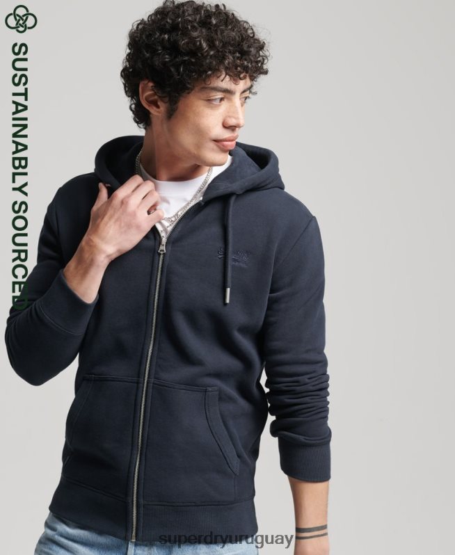 uy Superdry hombres sudadera con capucha y cremallera de algodón orgánico con logo vintage bordado Armada DT2N8Z5183 ropa