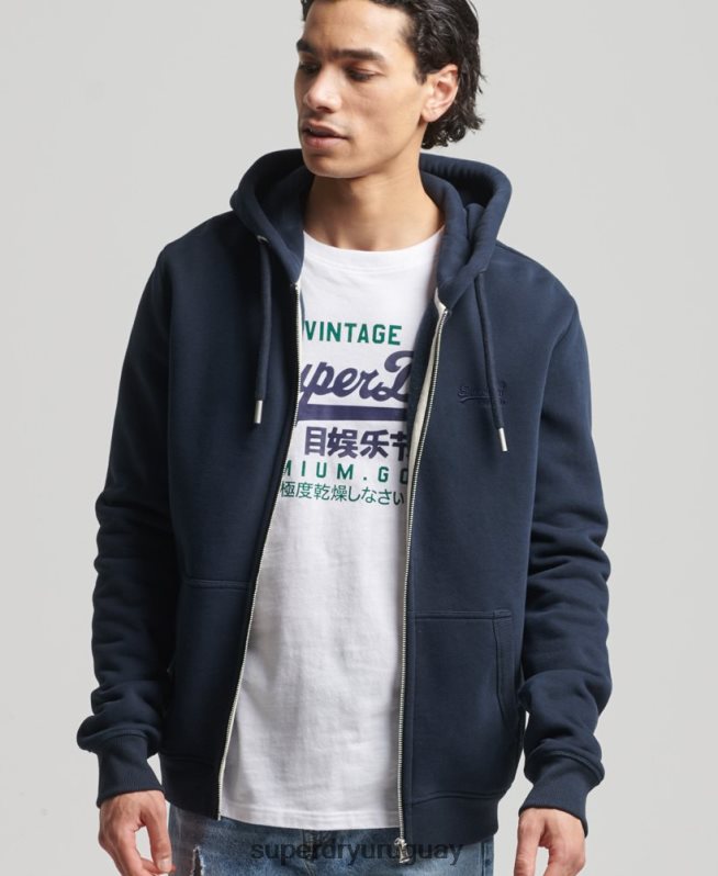 uy Superdry hombres sudadera con capucha y cremallera de algodón orgánico con logo vintage bordado Armada DT2N8Z626 ropa