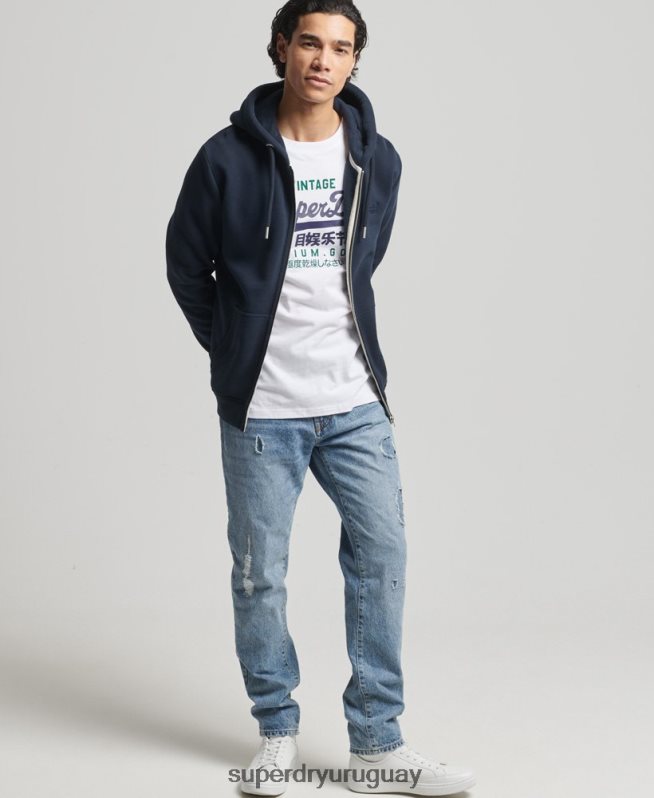 uy Superdry hombres sudadera con capucha y cremallera de algodón orgánico con logo vintage bordado Armada DT2N8Z626 ropa