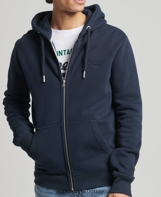 uy Superdry hombres sudadera con capucha y cremallera de algodón orgánico con logo vintage bordado Armada DT2N8Z626 ropa
