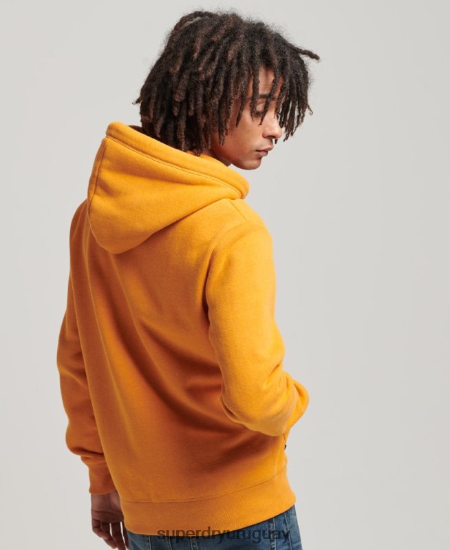 uy Superdry hombres sudadera con capucha y cremallera de algodón orgánico con logo vintage bordado amarillo DT2N8Z580 ropa