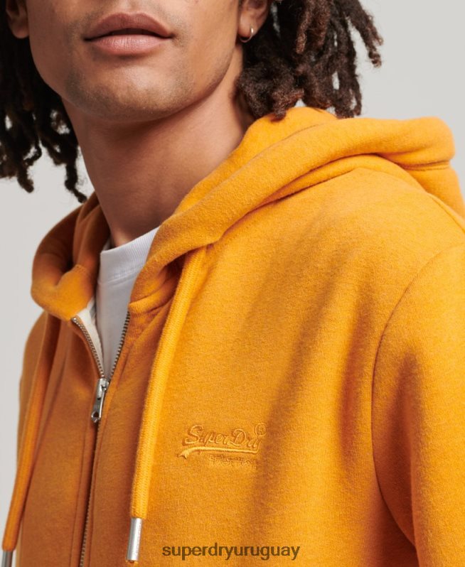 uy Superdry hombres sudadera con capucha y cremallera de algodón orgánico con logo vintage bordado amarillo DT2N8Z580 ropa