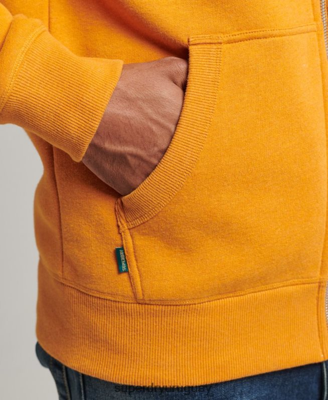 uy Superdry hombres sudadera con capucha y cremallera de algodón orgánico con logo vintage bordado amarillo DT2N8Z580 ropa