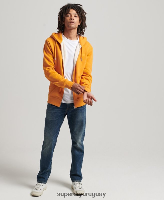 uy Superdry hombres sudadera con capucha y cremallera de algodón orgánico con logo vintage bordado amarillo DT2N8Z580 ropa