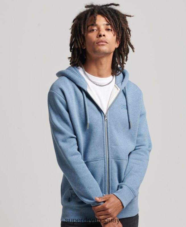 uy Superdry hombres sudadera con capucha y cremallera de algodón orgánico con logo vintage bordado azul claro DT2N8Z704 ropa