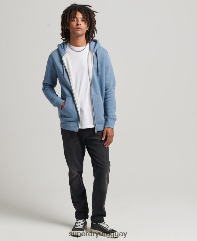 uy Superdry hombres sudadera con capucha y cremallera de algodón orgánico con logo vintage bordado azul claro DT2N8Z704 ropa