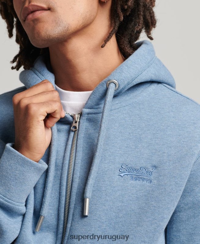 uy Superdry hombres sudadera con capucha y cremallera de algodón orgánico con logo vintage bordado azul claro DT2N8Z704 ropa