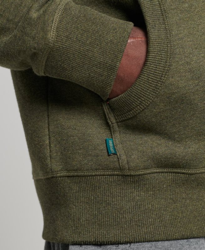 uy Superdry hombres sudadera con capucha y cremallera de algodón orgánico con logo vintage bordado caqui DT2N8Z545 ropa