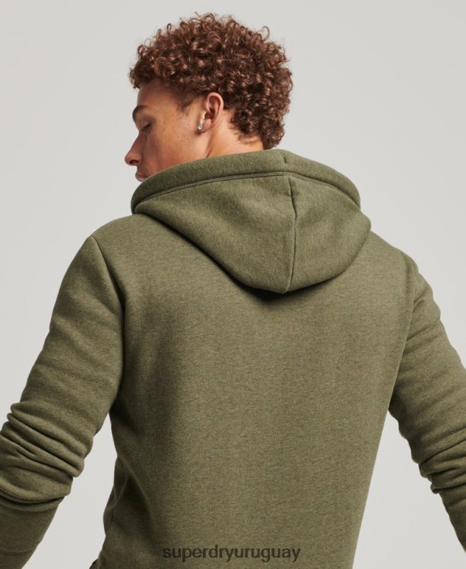 uy Superdry hombres sudadera con capucha y cremallera de algodón orgánico con logo vintage bordado caqui DT2N8Z559 ropa