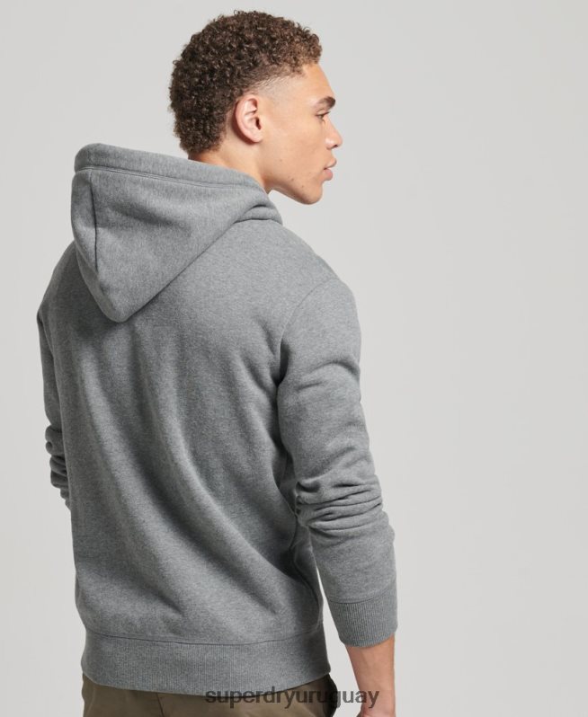 uy Superdry hombres sudadera con capucha y cremallera de algodón orgánico con logo vintage bordado gris DT2N8Z577 ropa