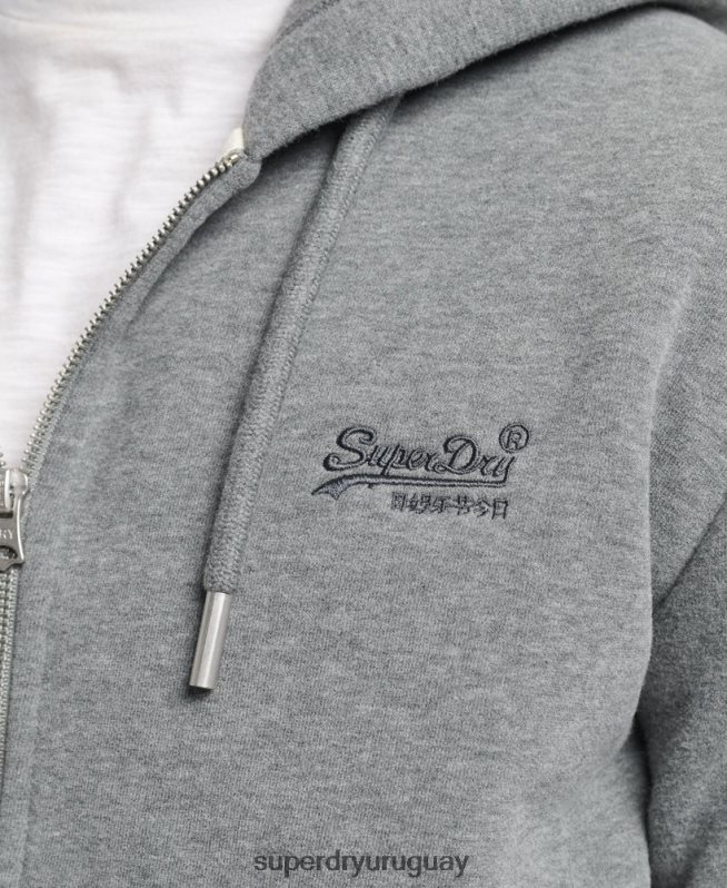 uy Superdry hombres sudadera con capucha y cremallera de algodón orgánico con logo vintage bordado gris DT2N8Z577 ropa
