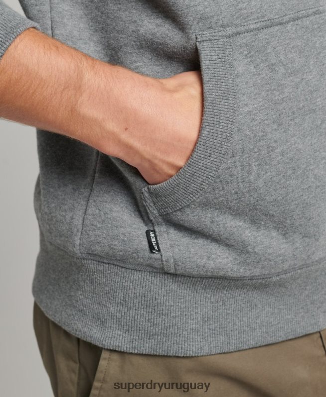 uy Superdry hombres sudadera con capucha y cremallera de algodón orgánico con logo vintage bordado gris DT2N8Z577 ropa