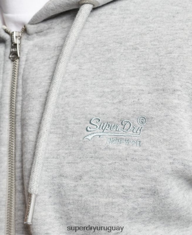 uy Superdry hombres sudadera con capucha y cremallera de algodón orgánico con logo vintage bordado gris DT2N8Z640 ropa